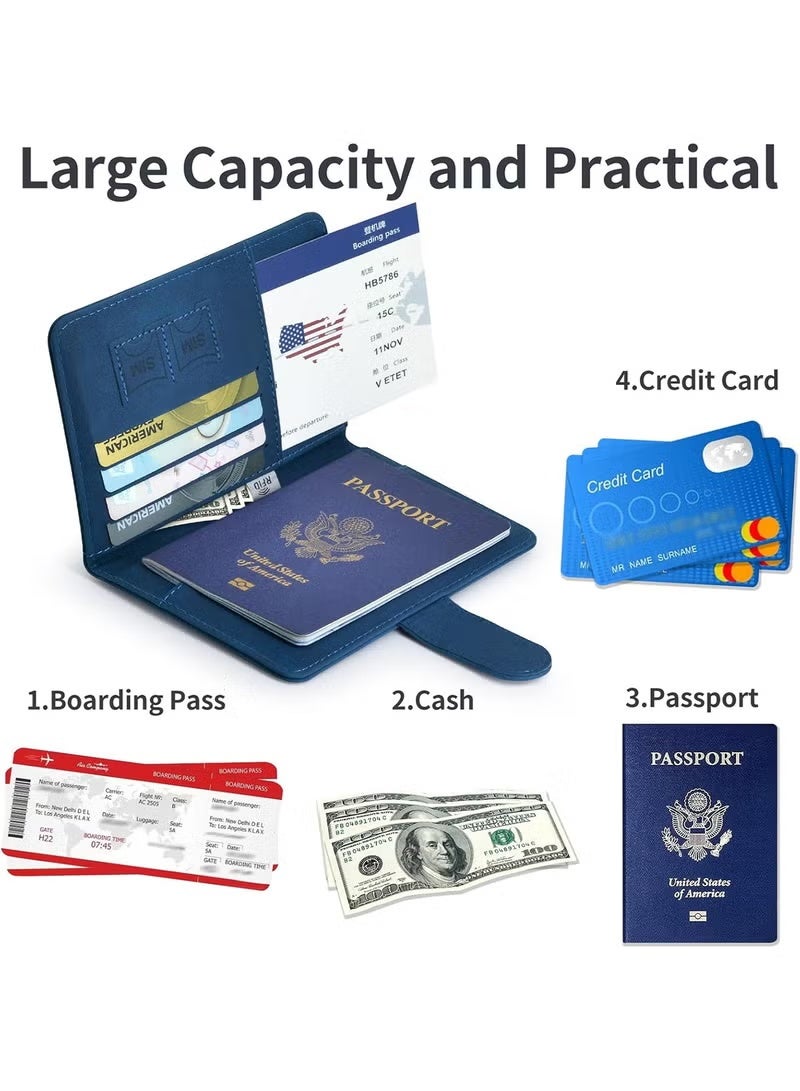 Passport Holder Travel Wallet Cover – Passport Book Case for Travel Essentials Accessories for Women & Men, Blue - Image 3